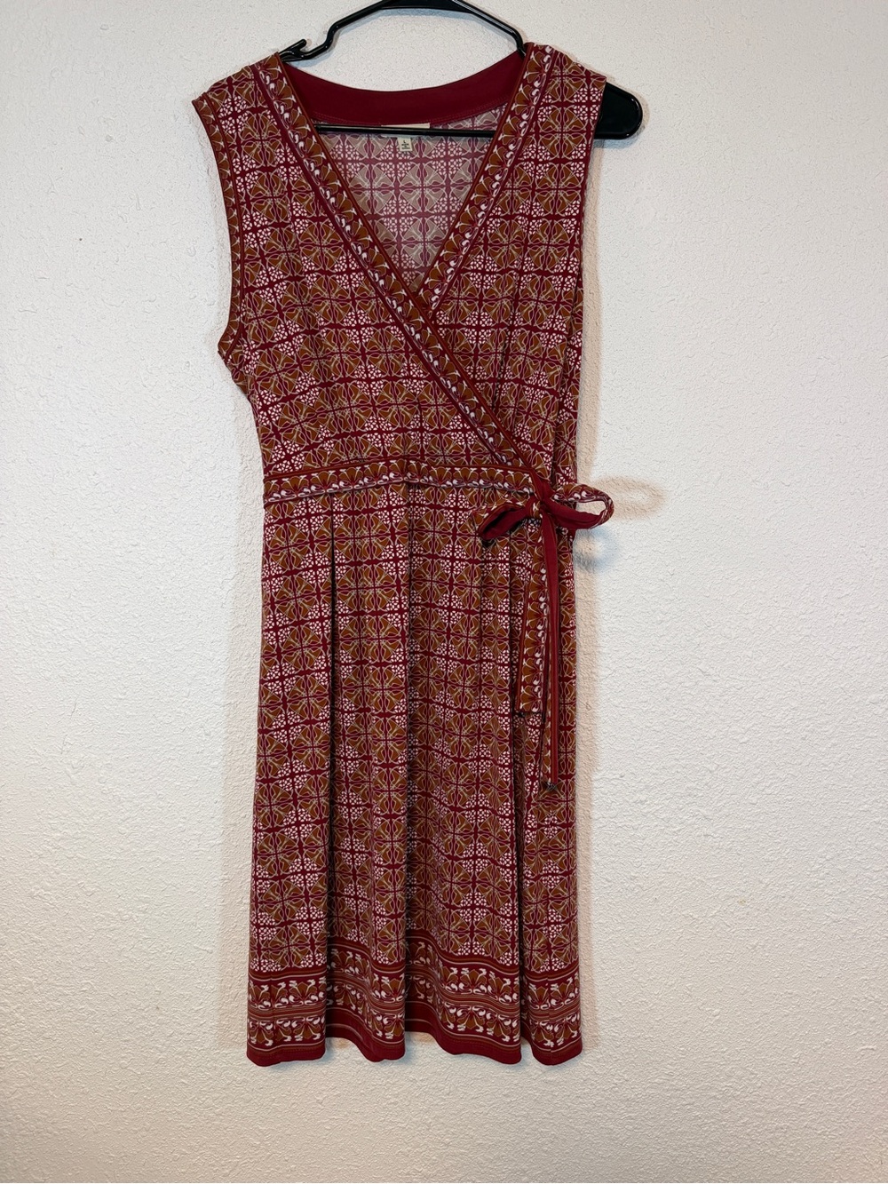 Max Studio Burgundy Printed Wrap Midi Dress